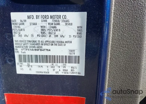 2009 Ford F-150 Fx4/Lariat/Xl/Xlt из США, поврежденный, VIN 1FTPX14V89FB47764